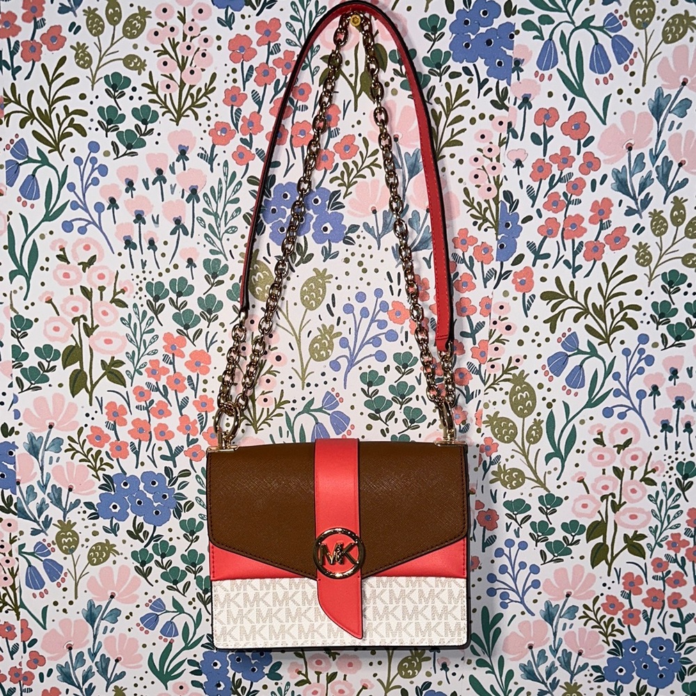 Michael Kors Greenwich Small Color-Block Logo & Saffiano Leather Crossbody Bag